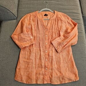 Talbots Linen Orange Button Natural Lagenlook Casual Coastal Top Size XS